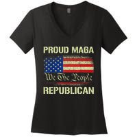 Proud MAGA Republican Flag| Anti Donkey Pox Disease 2024 Women's V-Neck T-Shirt