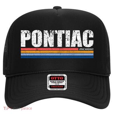 Pontiac Michigan Retro High Crown Mesh Back Trucker Hat