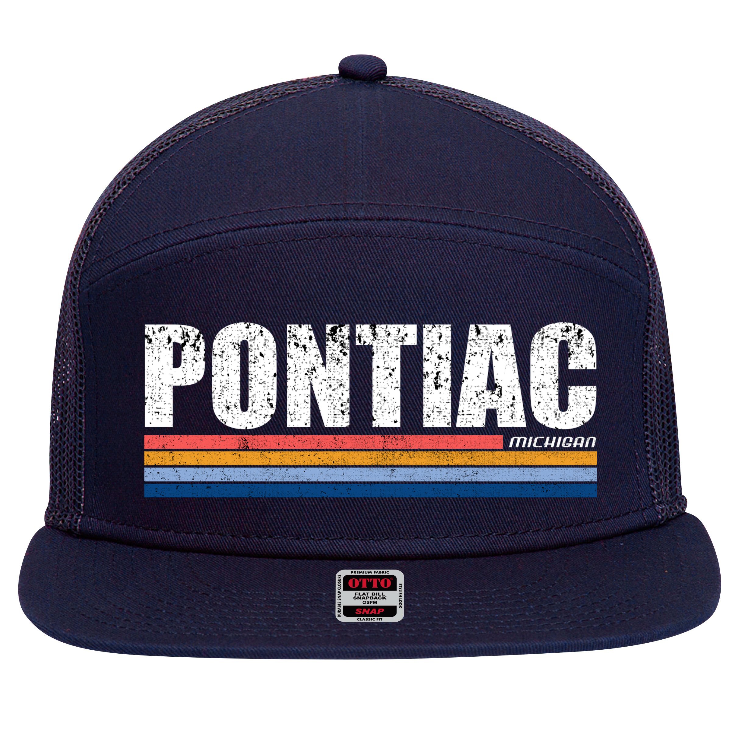 Pontiac Michigan Retro 7 Panel Mesh Trucker Snapback Hat
