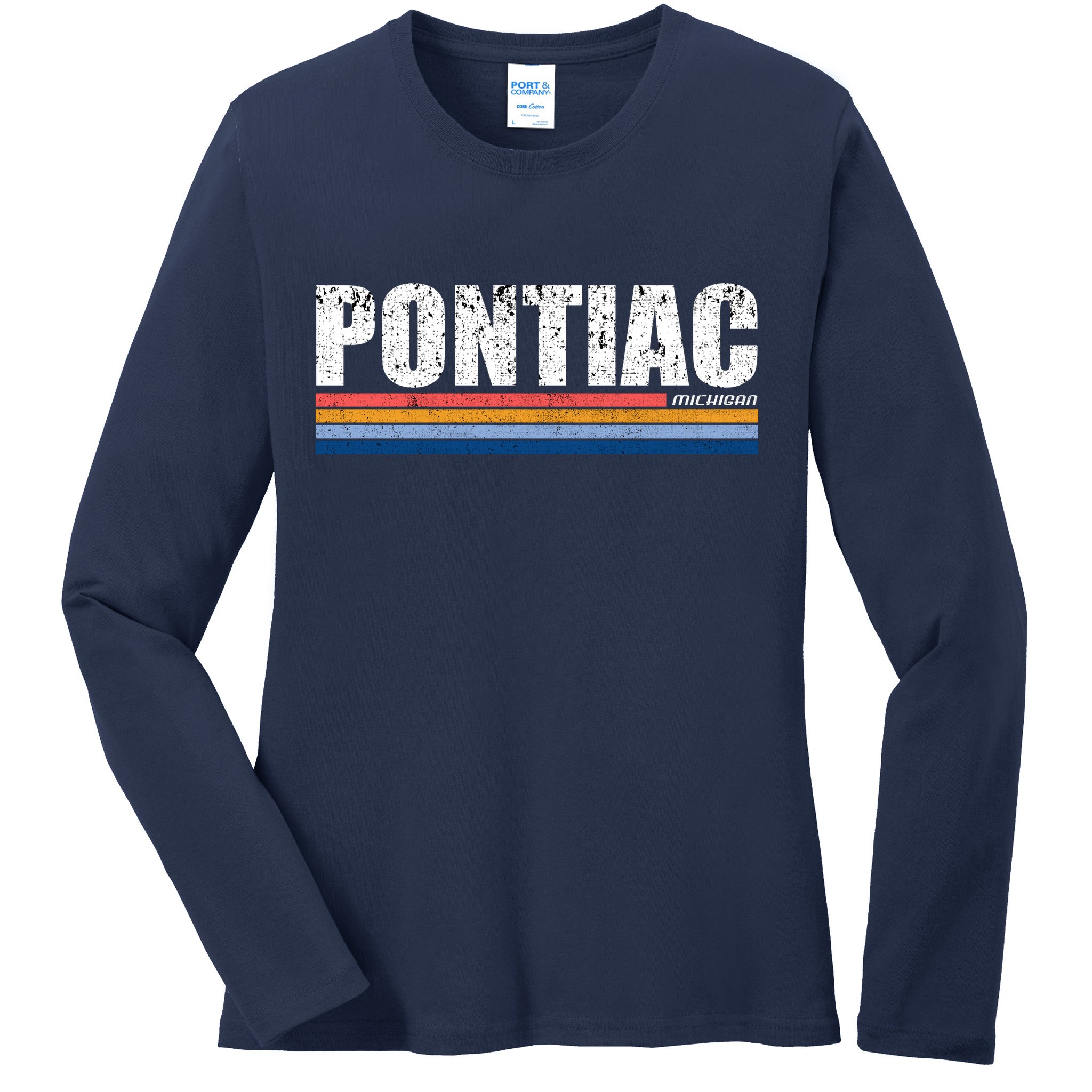 Pontiac Michigan Retro Ladies Long Sleeve Shirt