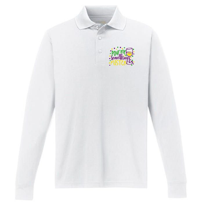 Pour Me Something Mister Mardi Gras Party Performance Long Sleeve Polo