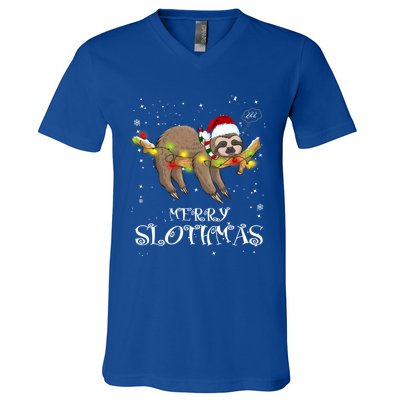 Pretty Merry Slothmas Christmas Pajama For Sloth Gift V-Neck T-Shirt