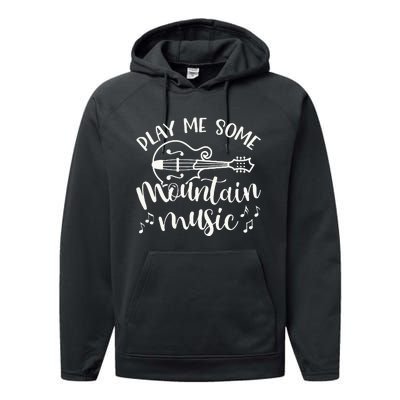 Play Me Some Mountain Music Mandolin Cute Southern Funny Performance Fleece Hoodie