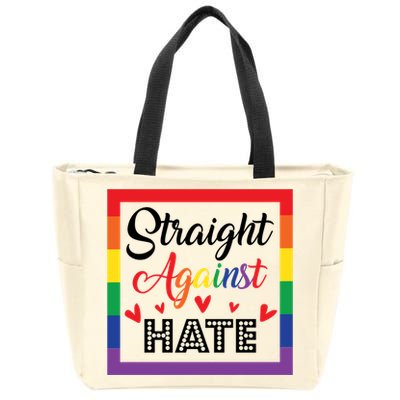 Pride Month Straight Against Hate Lgbt Gift Zip Tote Bag