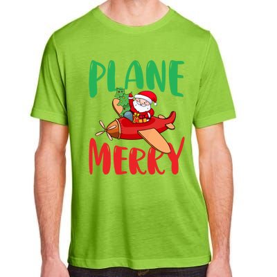 Plane Merry Santa Airplane Pilot Xmas Holiday Christmas Gift Adult ChromaSoft Performance T-Shirt