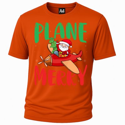 Plane Merry Santa Airplane Pilot Xmas Holiday Christmas Gift Cooling Performance Crew T-Shirt