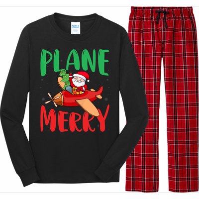 Plane Merry Santa Airplane Pilot Xmas Holiday Christmas Gift Long Sleeve Pajama Set