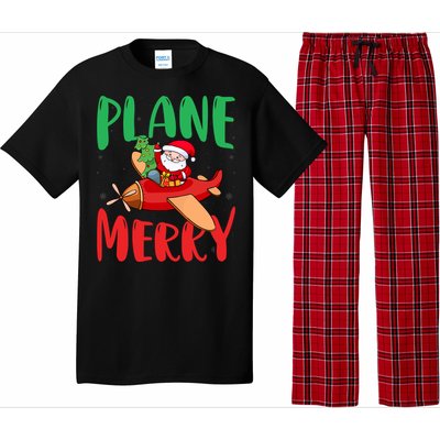 Plane Merry Santa Airplane Pilot Xmas Holiday Christmas Gift Pajama Set