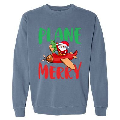 Plane Merry Santa Airplane Pilot Xmas Holiday Christmas Gift Garment-Dyed Sweatshirt