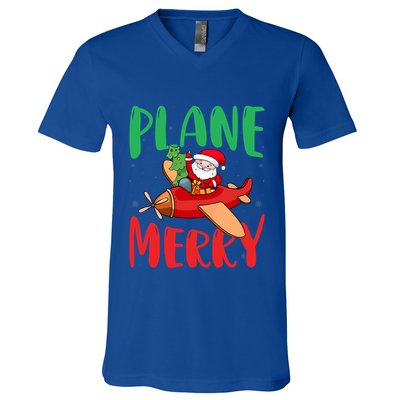 Plane Merry Santa Airplane Pilot Xmas Holiday Christmas Gift V-Neck T-Shirt