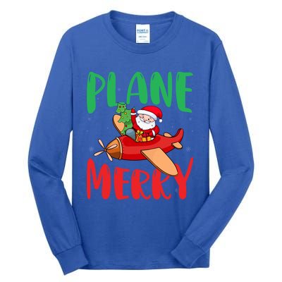 Plane Merry Santa Airplane Pilot Xmas Holiday Christmas Gift Tall Long Sleeve T-Shirt