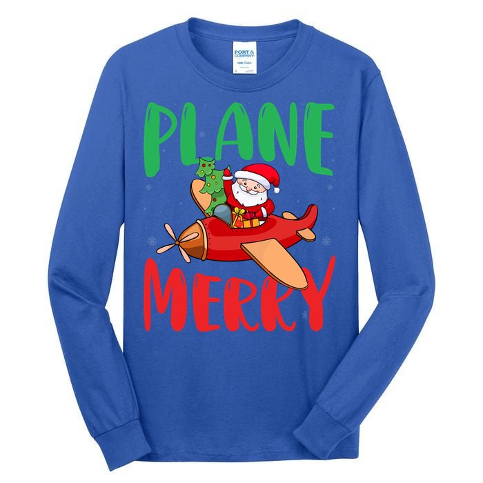 Plane Merry Santa Airplane Pilot Xmas Holiday Christmas Gift Tall Long Sleeve T-Shirt