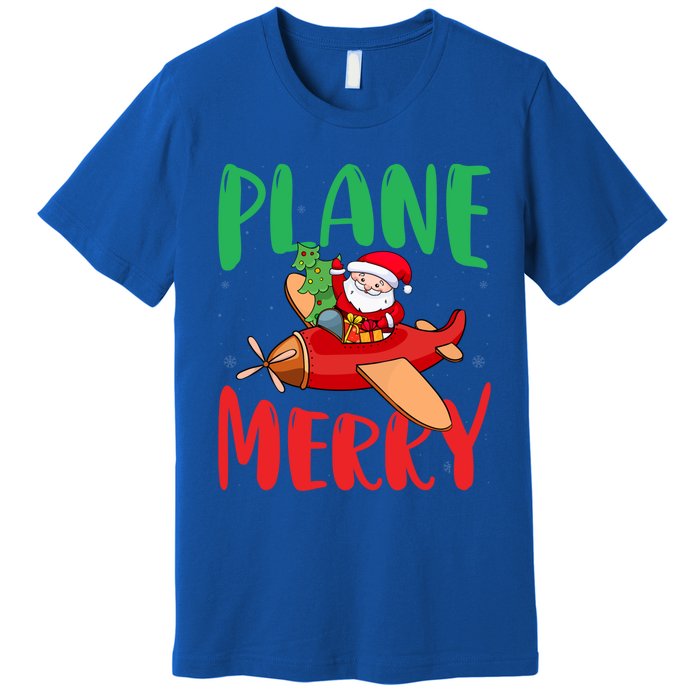 Plane Merry Santa Airplane Pilot Xmas Holiday Christmas Gift Premium T-Shirt