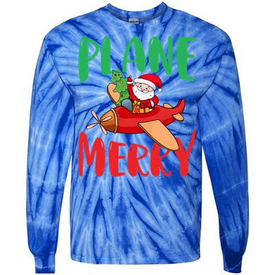 Plane Merry Santa Airplane Pilot Xmas Holiday Christmas Gift Tie-Dye Long Sleeve Shirt