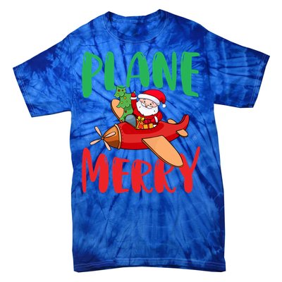 Plane Merry Santa Airplane Pilot Xmas Holiday Christmas Gift Tie-Dye T-Shirt