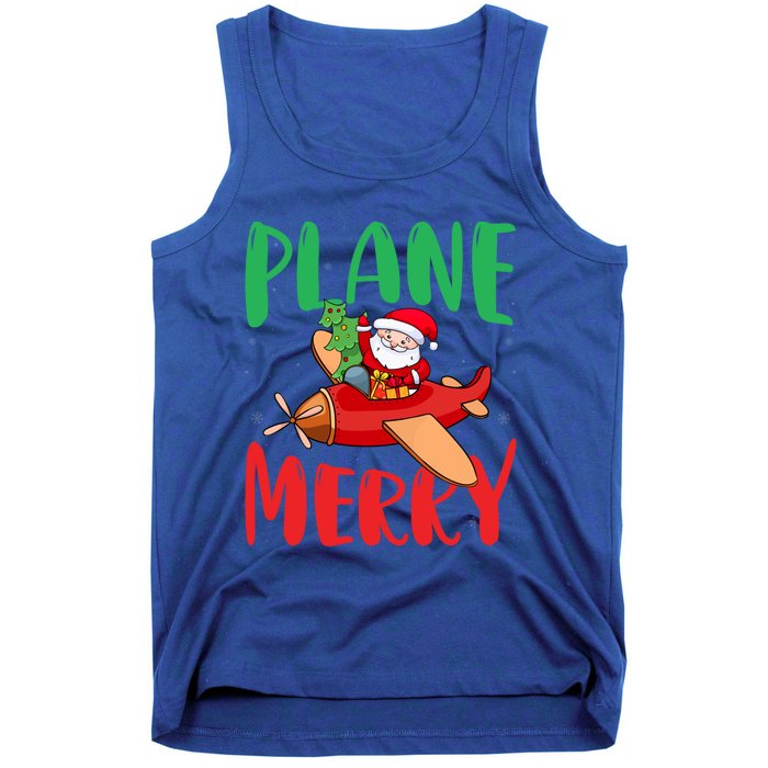 Plane Merry Santa Airplane Pilot Xmas Holiday Christmas Gift Tank Top