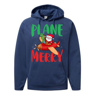 Plane Merry Santa Airplane Pilot Xmas Holiday Christmas Gift Performance Fleece Hoodie