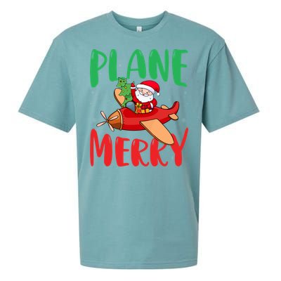 Plane Merry Santa Airplane Pilot Xmas Holiday Christmas Gift Sueded Cloud Jersey T-Shirt