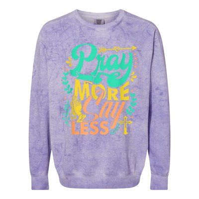 Pray More Say Less Christian Colorblast Crewneck Sweatshirt