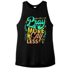 Pray More Say Less Christian Ladies PosiCharge Tri-Blend Wicking Tank