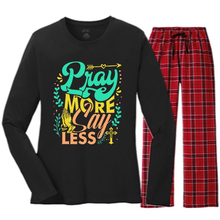 Pray More Say Less Christian Women's Long Sleeve Flannel Pajama Set 