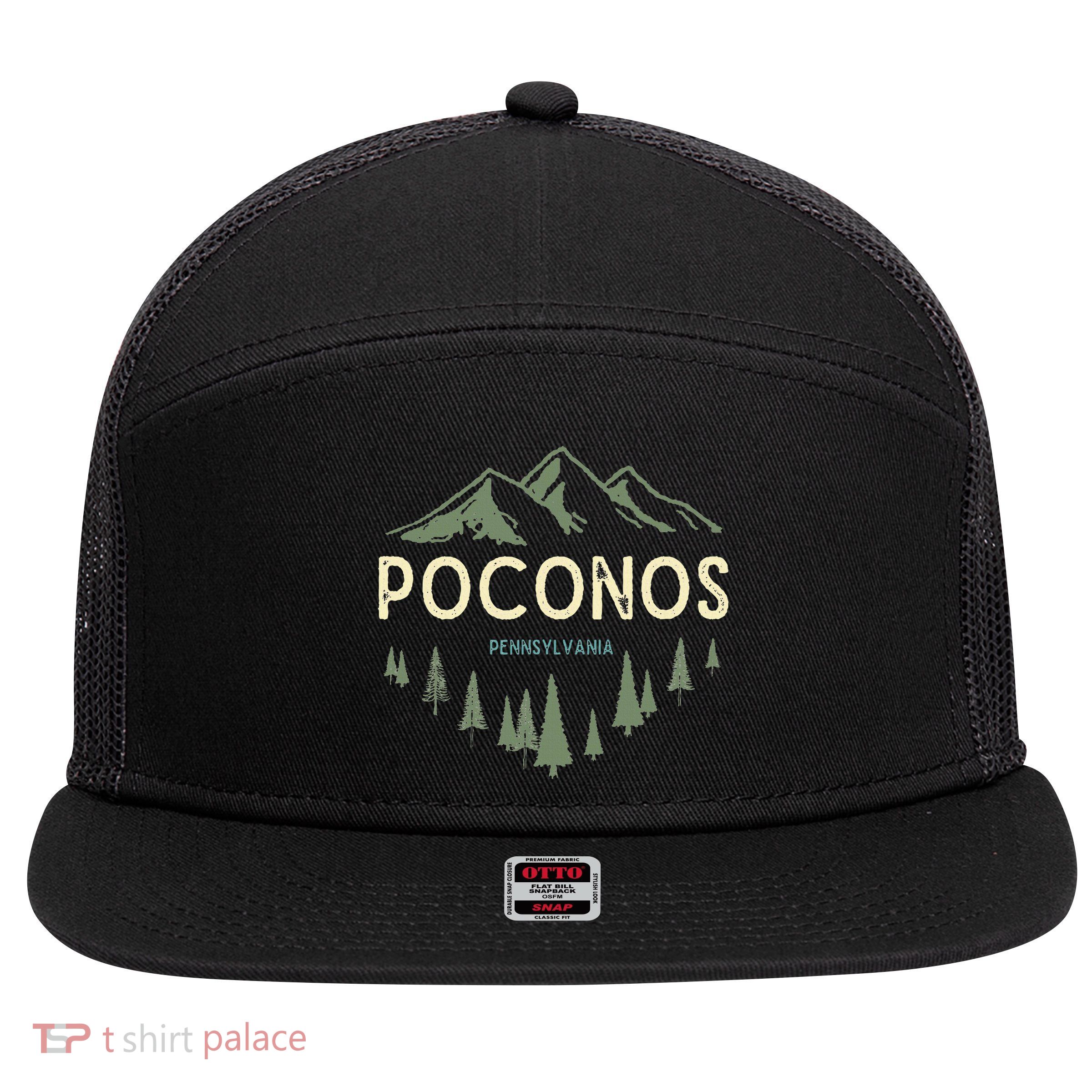 Pocono Mountains Souvenir Poconos Pennsylvania 7 Panel Mesh Trucker Snapback Hat