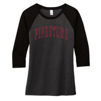 Pipestone Minnesota Souvenir College Style Red Text Women's Tri-Blend 3/4-Sleeve Raglan Shirt