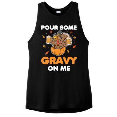 Pour Me Some Gravy On Me Beer Turkey Thanksgiving Ladies PosiCharge Tri-Blend Wicking Tank