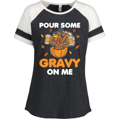 Pour Me Some Gravy On Me Beer Turkey Thanksgiving Enza Ladies Jersey Colorblock Tee