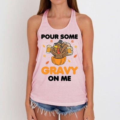 Pour Me Some Gravy On Me Beer Turkey Thanksgiving Women's Knotted Racerback Tank