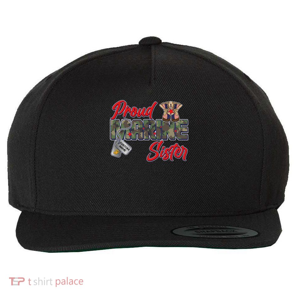 Proud Marine Sister Personalize Dog Tags Wool Snapback Cap