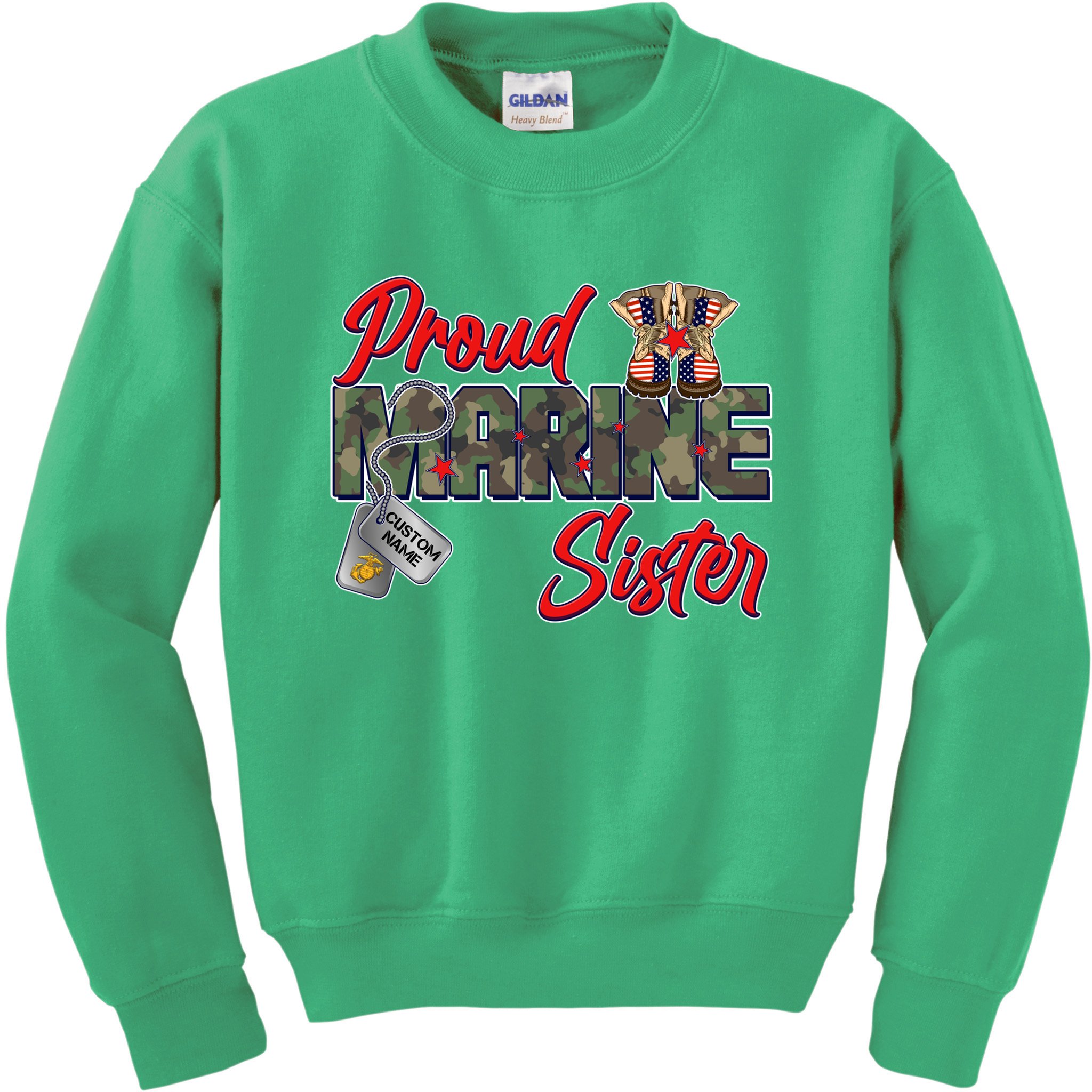Proud Marine Sister Personalize Dog Tags Kids Sweatshirt