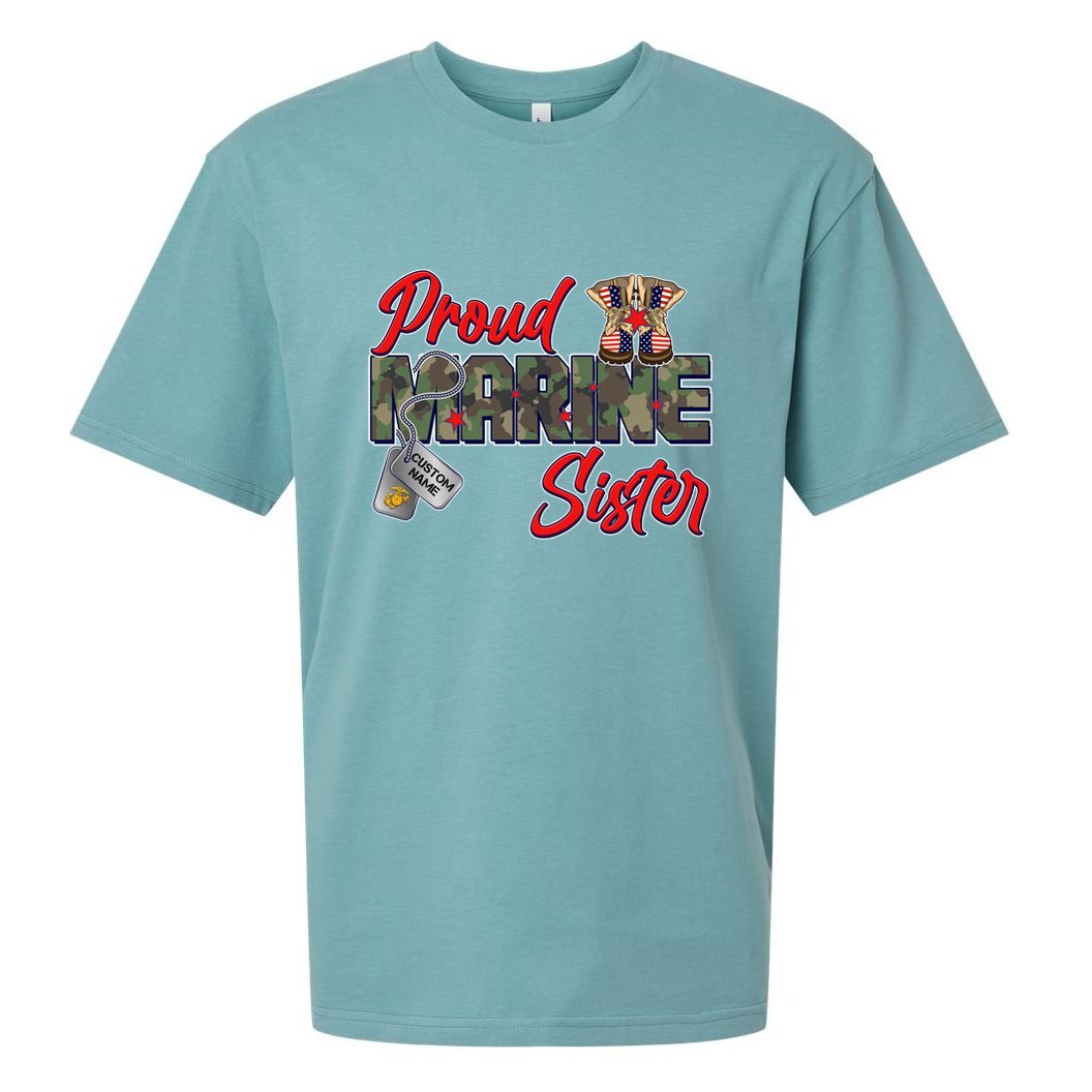 Proud Marine Sister Personalize Dog Tags Sueded Cloud Jersey T-Shirt