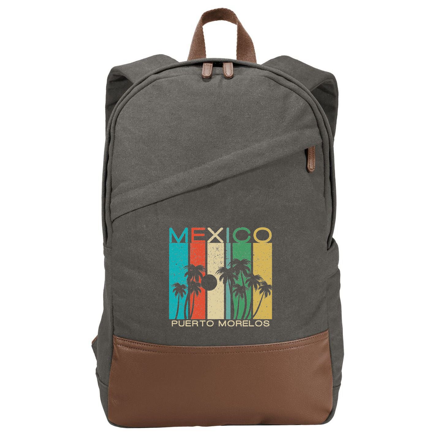 Puerto Morelos Souvenir Mexico Summer Gift Cotton Canvas Backpack