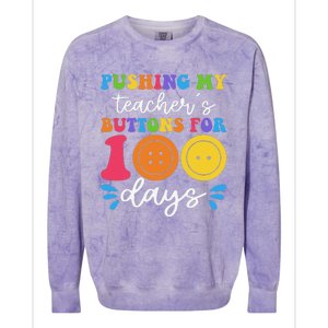 Pushing My TeacherS Buttons For 100 Days Funny School Colorblast Crewneck Sweatshirt