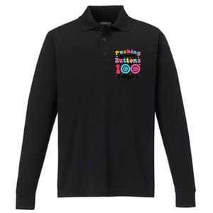 Pushing My TeacherS Buttons For 100 Days 100 Days Of School Performance Long Sleeve Polo