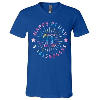 Pi Math Teacher Funny Gift Happy Pi Day With Tie Dye Style Cool Gift V-Neck T-Shirt