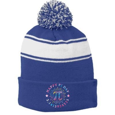 Pi Math Teacher Funny Gift Happy Pi Day With Tie Dye Style Cool Gift Stripe Pom Pom Beanie