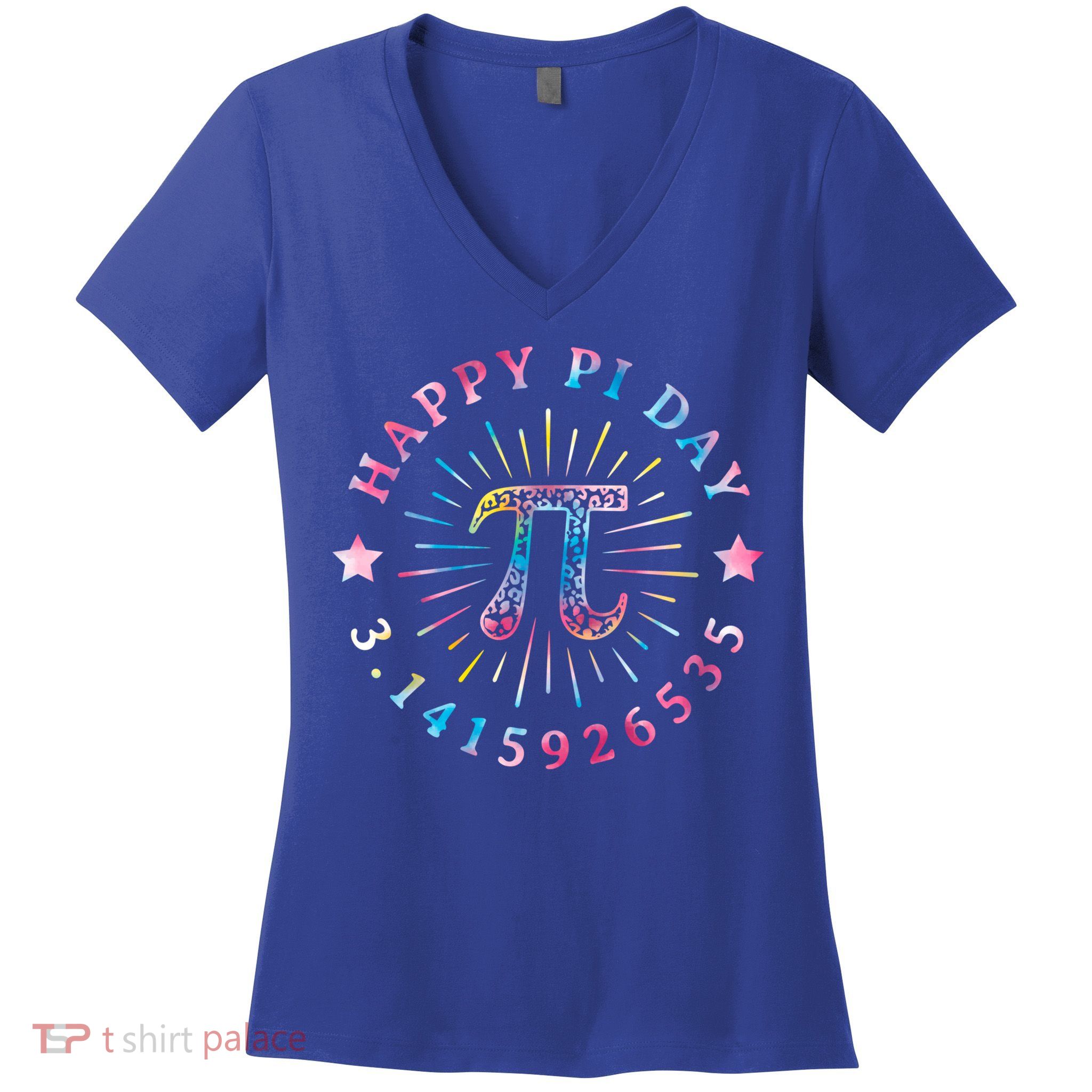 Pi Math Teacher Funny Gift Happy Pi Day With Tie Dye Style Cool Gift Women's V-Neck T-Shirt