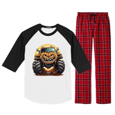 Pumpkin Monster Truck Halloween And Adults Cool Gift Raglan Sleeve Pajama Set