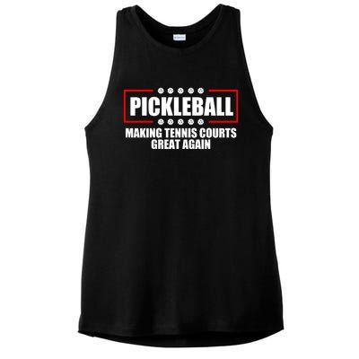 Pickleball Making Tennis Courts Great Again Ladies PosiCharge Tri-Blend Wicking Tank