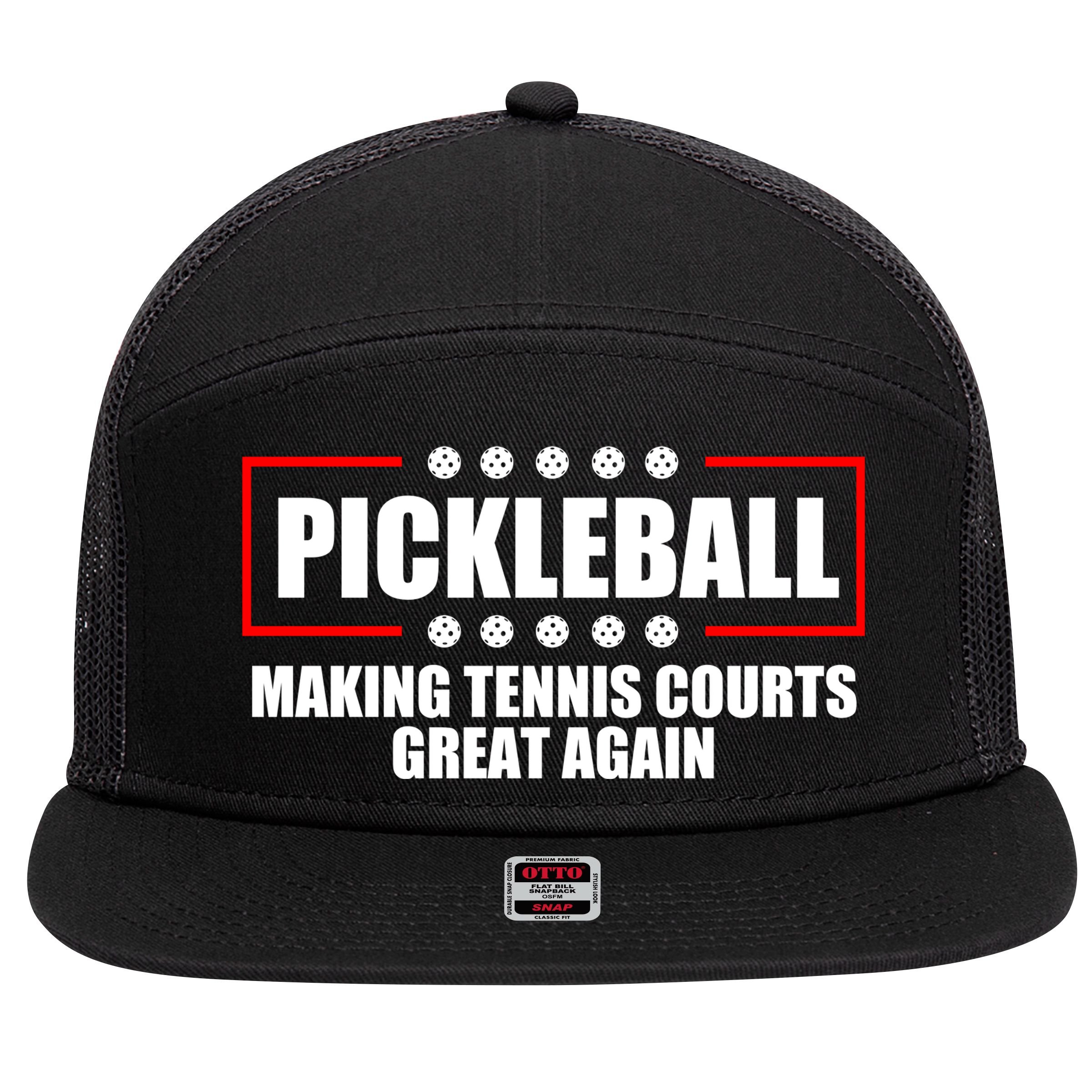 Pickleball Making Tennis Courts Great Again 7 Panel Mesh Trucker Snapback Hat