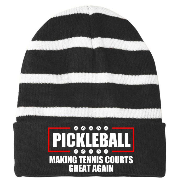 Pickleball Making Tennis Courts Great Again Striped Beanie with Solid Band