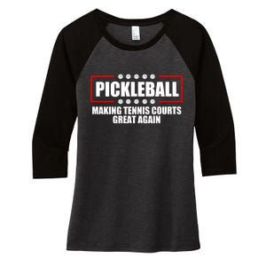 Pickleball Making Tennis Courts Great Again Women's Tri-Blend 3/4-Sleeve Raglan Shirt