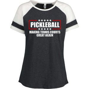 Pickleball Making Tennis Courts Great Again Enza Ladies Jersey Colorblock Tee