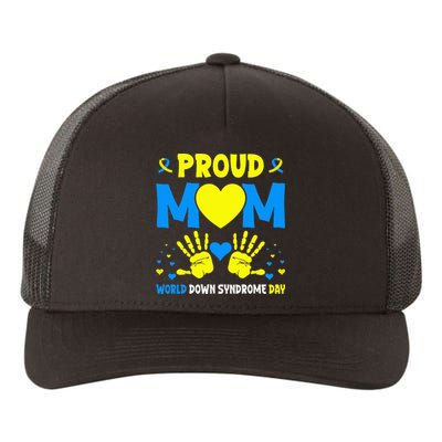 Proud mom t21 world down syndrome awareness day ribbon Yupoong Adult 5-Panel Trucker Hat