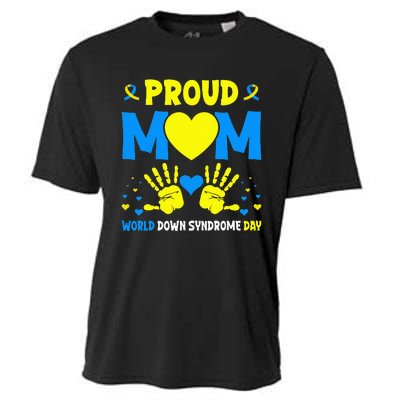 Proud mom t21 world down syndrome awareness day ribbon Cooling Performance Crew T-Shirt