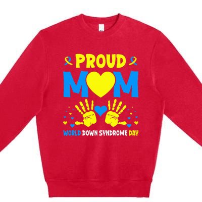 Proud mom t21 world down syndrome awareness day ribbon Premium Crewneck Sweatshirt