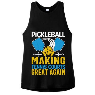 Pickleball Making Tennis Courts Great Again Funny Ladies PosiCharge Tri-Blend Wicking Tank