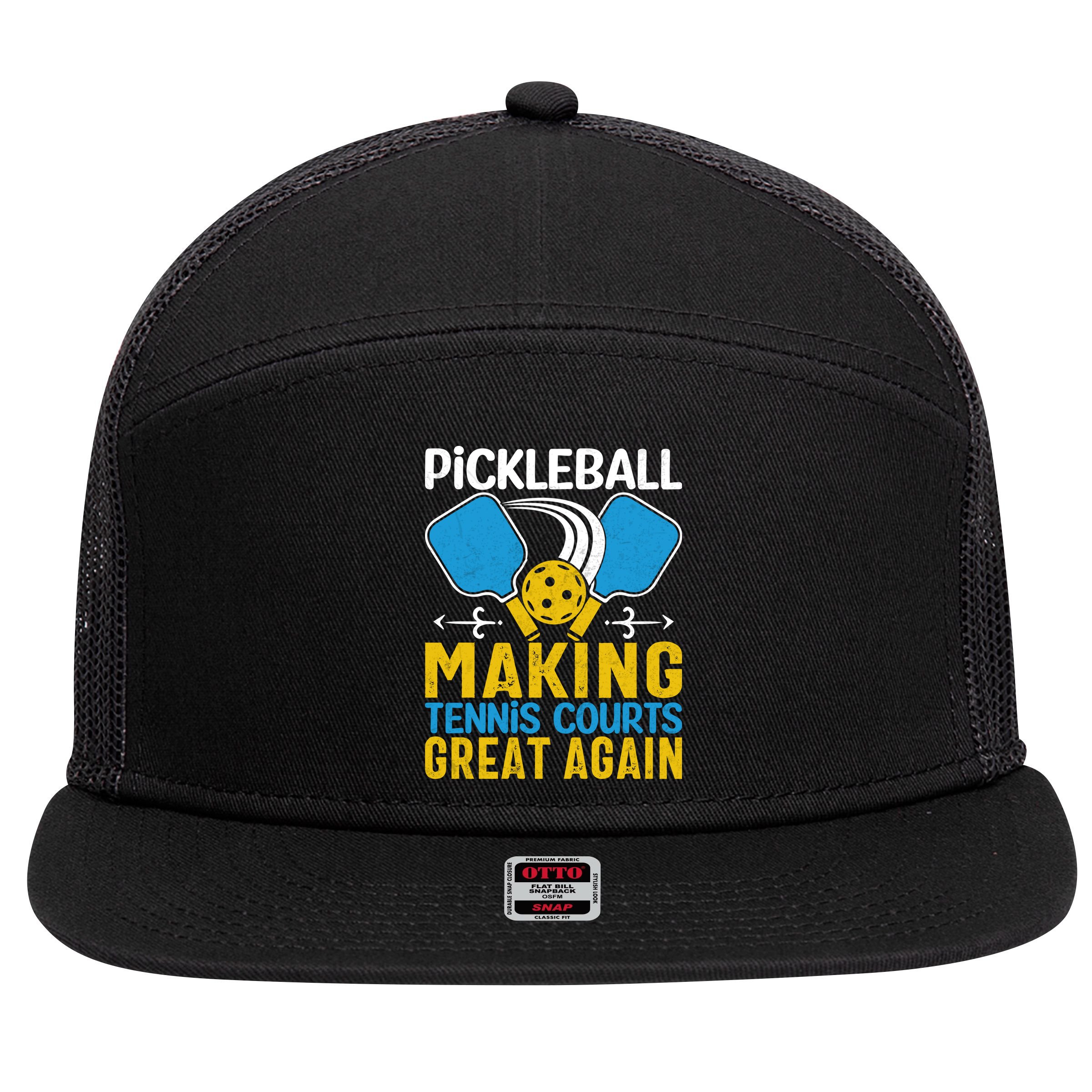 Pickleball Making Tennis Courts Great Again Funny 7 Panel Mesh Trucker Snapback Hat